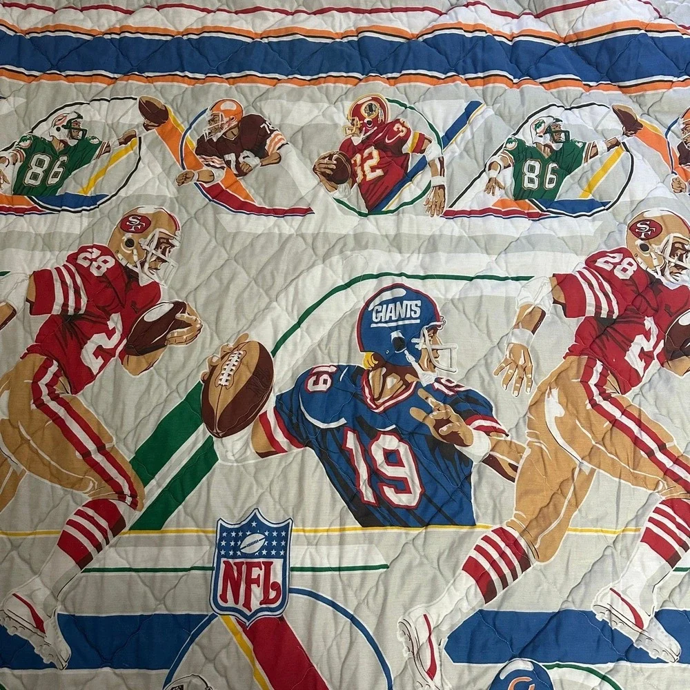 Vtg 90s NFL Football Quilted Bedding Set Kids Twin‎ Bedspread Window Sheet